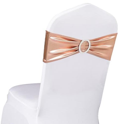 SINSSOWL - Fascia elastica per sedia con fibbia, 50 pezzi, per decorazioni per matrimoni e sedie in lycra (oro rosa rosa)