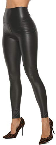 STARBILD Wet Look Faux Leather Leggings, Butt Push Up High Waist Leather Leggings Full Length Tight Leather Legging Trousers for Women, Balck, UK 12-14