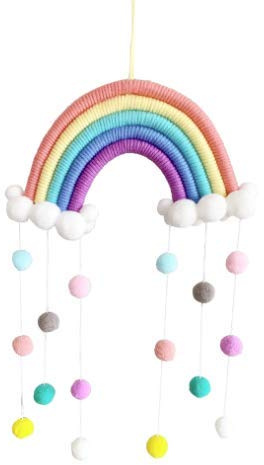 GOODCHANCEUK - Decoración de pared de macramé, diseño de nubes arcoíris de macramé, pompones boho para niños, habitación infantil
