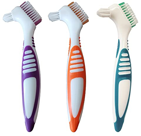 3 Stück Zahnersatzbürsten Doppelborsten Kopf Zahnbürste Set Tragbare Ergonomische Zahnbürste Mehrschichtige Borsten Falsche Zähne Bürste für Zahnpflege