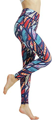 FLYILY Mallas Deportivas Mujer Pantalones impreso Leggings Deportes para Running Yoga Fitness Gym(7-Leaves,S)