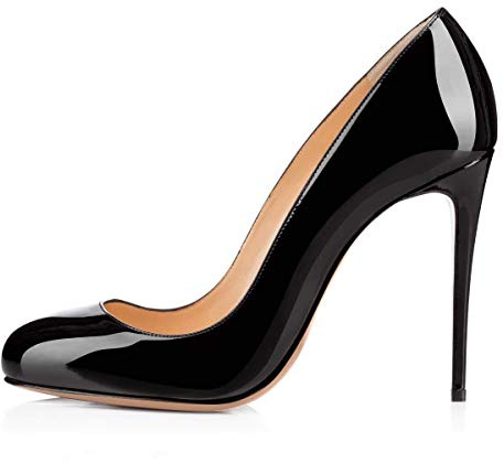 Kvinnors mode rund tå stilett slip-on super hög klack bekväm kväll party pumps stor storlek Zkd337s, Svart 2, 41 EU