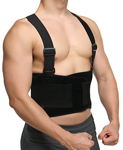 FITTOO Faja Lumbar con Tirantes Hombre Mujer, Cinturón de Apoyo Elástico Ajustable Apoyo Lumbar para Dolor de Espalda Baja Gym Halterofilia Culturismo(2XL)