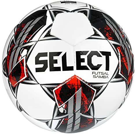 Select Samba V22 Futsalball, Senior, Weiß/Schwarz/Rot, Senior (Größe 4)