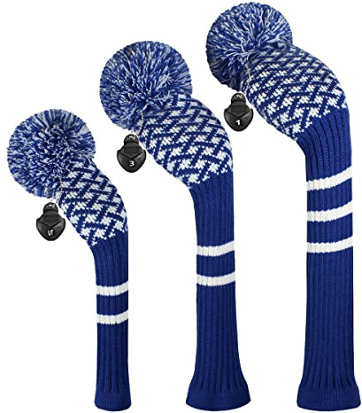 Scott Edward Couvre Club Golf Bois Housse Pom Pom Driver Fairway Hybrid 3 Pack Set, Le Matériau est Un Fil Acrylique, Conçu de Façon Unique pour Protéger la Tête du Club