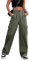 Dordanity Y2K Cargohose für Damen Baggy Hosen High Waist Wanderhose Baumwolle Arbeitshose mit Multi Taschen(Olivgrün,M)