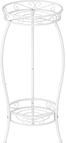 Bomclap Pflanzenständer Metall, 69 cm Blumenständer Pflanzenständer, 2-stufige Blumentopf Ständer Blumentopfhalter für Drinnen & Draußen (Weiß)