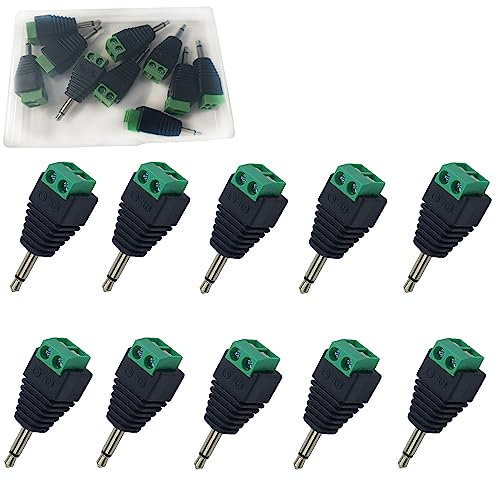 RUNCCI-YUN 10PCS clavija jack 3.5mm,3,5 mm para terminales de Tornillo (1/8 Pulgadas) 3,5 mm TS Mono Macho a 2 Pines Hembra Tornillo, Adaptador Tipo Auriculares, convertidor Balun (Macho)