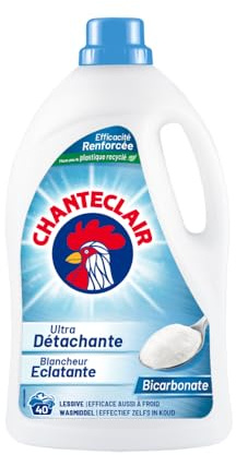 Chanteclair - Lessive Liquide Concentrées Bicarbonate, Spécialement Conçue pour le Linge Blanc, Ultra Détachantes et Efficaces aussi à Froid, 40 lavages - 1800 ml