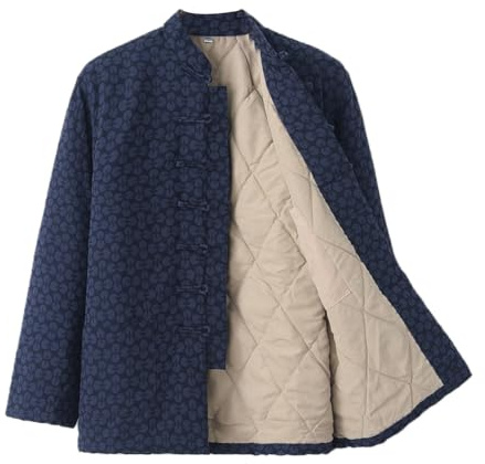 GVILTY Hiver Chaud Jacquard Tang Costume Vêtements Traditionnels Chinois, Hommes Coton Kung Fu Vêtements Tops Martial Veste De Veste À Manches Longues Tai Chi Vêtements Cot Blue-L