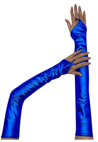 Agoky Damen Metallic Fingerlose Lange Handschuhe Lack Leder Optik Armstulpen Tanzhandschuhe Abendhandschuhe Fäustlinge Kleidung Zubehör Blau Einheitsgröße