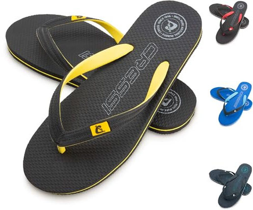 Cressi Leaf Flip-Flop - Unisex Flip-Flops for Beach and Pool - Black/Yellow, 3/4.5 UK - 35/36 EU
