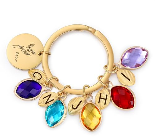 Glimmerday Personalisierte Schlüsselanhänger mit Geburtsblumen, Geschenke für Mama, Oma. Personalisierte Schlüsselanhänger mit Glücksinitialen für Muttertagsgeschenke