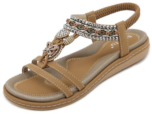ZDQ Sandali Donna Estive Eleganti Bassi Comodi Basse Casual Bohémien Scarpe Marrone 38 EU = Produttore Taglia 39
