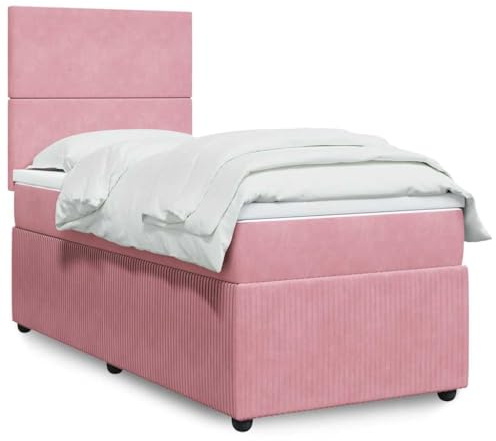vidaXL Giroletto a Molle con Materasso Rosa 90x190 cm in Velluto, Letto a Molle con Materasso, Mobile per Camera da Letto, Divano Letto, Letto