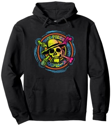 One Piece Anime Cappello di Paglia Pirati Colore Logo Kanji Felpa con Cappuccio