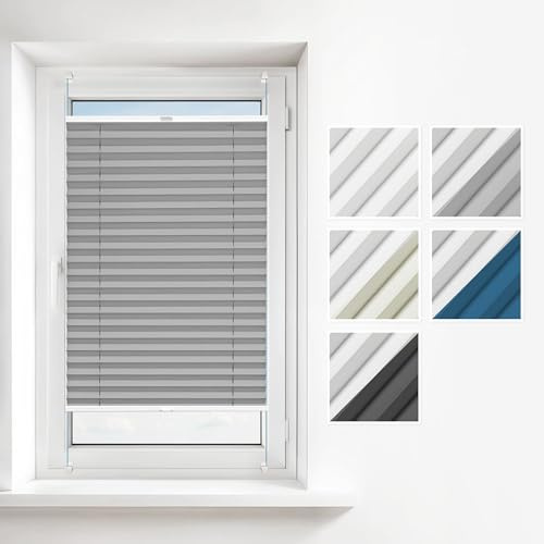 Estika Thermoplissee ohne Bohren – 65 x 100 cm – Silber - Verdunkelnd und Thermo – Klemmfix Plissee für Fenster mit Montagezubehör