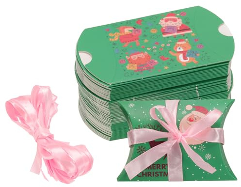 QUARKZMAN 50pz Scatole a Cuscino 3,5 x 2,8 x 1 Pollice Scatole Regalo, Scatole Caramelle in Carta per Regali Avvolgenti Natale, Verde