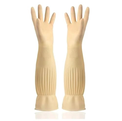 WENYOG Guante de Goma 2 Pares de Guantes de Goma for Limpieza de lavavajillas, Reutilizables, Largos, for Cocina, tareas domésticas, Impermeables, for Platos, Coches, jardinería(Yellow)