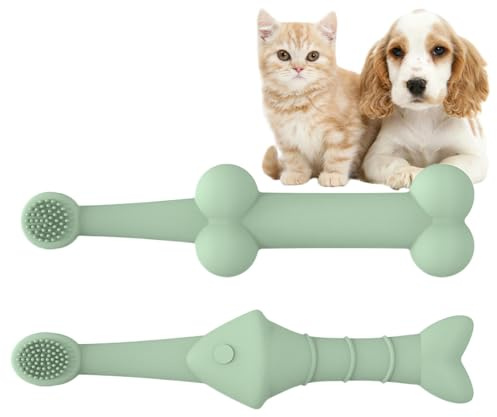 Set di spazzolini da denti per animali domestici, in silicone, ergonomico, 2 spazzolini da denti a forma di gatto, spazzolino delicato per cani di piccola e grande taglia, gatti