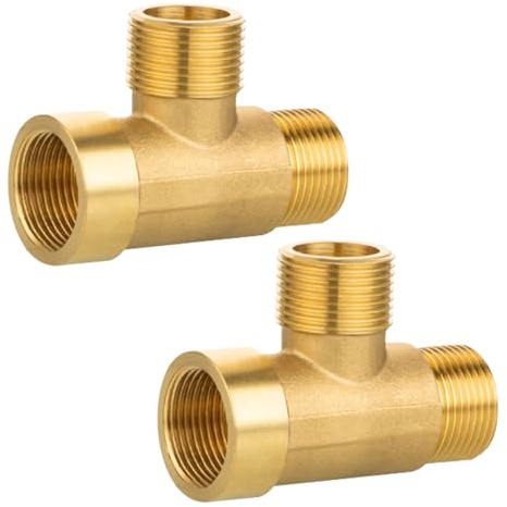 2 stycken T-stycken 3/4 tum, T-stycke 90° mässing G3/4 tum (Ø25,7 mm) AGxAGxIG, G3/4 tum T-stycke vattenanslutning, DN20 mässing gängmontering för dricksvatten lämplig