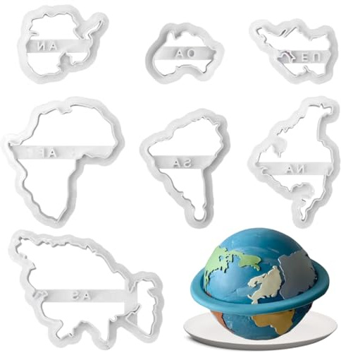 World Map Shape Cookie Cutters, Seven Continents Shape 3D Plastic Biscuit Mould, 7pcs Fondant Cutters for Cake Decorating, Pastry Baking Tools