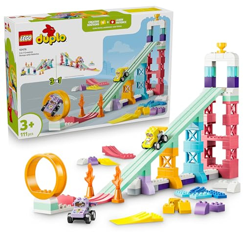 LEGO DUPLO 3 in 1 Creative Ramps with Vehicles - Educational Motor Skills Toy for Toddlers - Colour Matching Montessori Set w/ 2 Race Cars - Gift for 3+ Year Old Boys & Girls - 10478