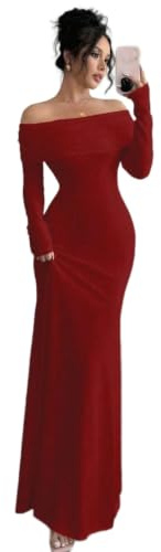 GFZMF Dam Off Shoulder Långärmad Bodycon Maxi Klänning Rynkad Plisserad Genomskinlig Panel Elegant Formell Party Aftonklänning