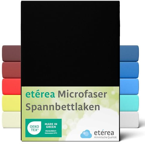 etérea Jersey Spannbettlaken 140x200-160x200 cm Schwarz für 15-25 cm Steghöhe 100% Microfaser - Oekotex Bettbezug Matratzen Bezug - Bettlaken 140x200cm - 160x200cm Black