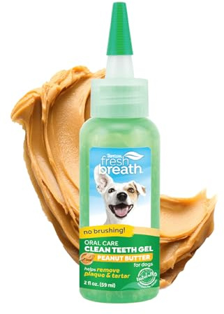 TropiClean Fresh Breath Zahnreinigungsgel für Hunde - Zahnpflege ohne Bürsten - Mundhygiene für Frischen Atem - Entfern Plaque & Zahnstein, Erdnussbutter, 59ml
