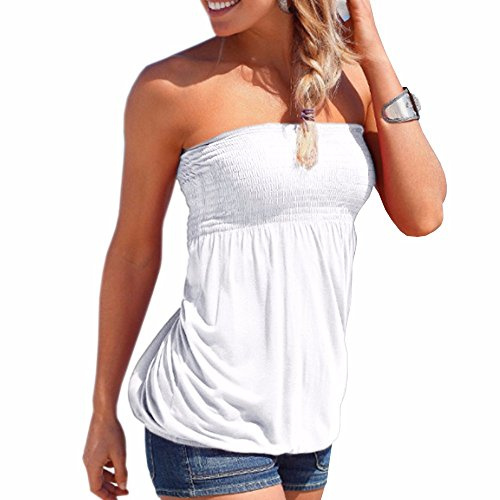 Emma Femmes Sexy sans Manches Extensible Plié Débardeur Élastique Doux Ruché Tube Chemise sans Bretelles Bandeau Boob Vest Blouse Blouse
