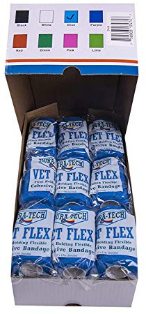 Dura-Tech Vet Flex Blue Bandage First Aid Wrap | for Horses, Dogs and Others | Self-Adhesive Cohesive Tape | 4” Wide and 5 Yards of Length | Package of 18 Rolls
