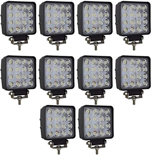 Willpower 10 st 10 cm 48W LED-arbetslampor, spotstråle, LED-ljusstång, 12V, 24V, LED-kåpor, offroad-körljus, vattentäta dimlampor för lastbil, traktor, fyrhjulsdriven bil, båt, ATV, UTV, SUV, fyrkantig