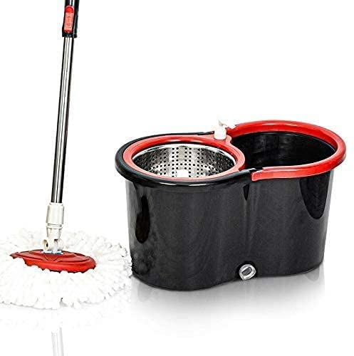 360° PLASTIC SPIN FLOOR MOP & BUCKET SET WITH 2 MOP HEADS HOME CLEANING