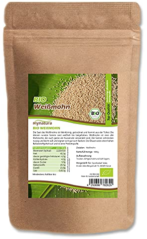 Mynatura Bio Weißmohn I Mohn I Weiß I Zum Backen und Kochen I Pflanzlich I Naturprodukt I Backwaren I Desserts I Beutel (1000g)