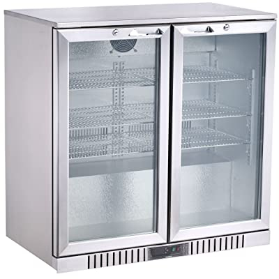 METRO Professional GBC3002S Glastür-Kühlschrank, Edelstahl/Aluminium/Hartglas, 6 verstellbare Einlegeböden, automatische Abtauung, 198 L, LED Beleuchtung, silber, EEK: D