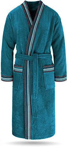 normani Bademantel Set aus 100% Bio-Baumwolle GOTS (Bademantel + Handtuch + Waschlappen) für Herren undDamen (S-4XL) Farbe Petrol Größe XL