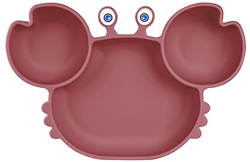 Vicloon Piatto in Silicone con Ventosa per Svezzamento Senza BPA, con Scompartimenti, Adatto a Tavoli e Seggioloni, Rosa Rosso