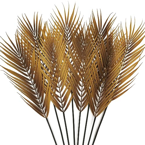 SNAIL GARDEN 8Pcs Fall Artificial Palm Leaves, 26.4 Faux Palm Fronds Autumn Palm Tree Leaf with Stem Greenery Palm Branches for Home Tall Vase Indoor Outdoor Table Centerpiece Fireplace Decor