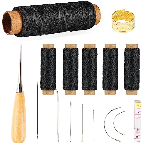 Leder Faden, 150D Leder Wachsfaden 180 M, Gewachstes Nähgarn-Nähset Für Lederhandwerk, Teppich, Sofa, Segelsitz, Schuhe, Nähen Und Reparieren (Schwarz)