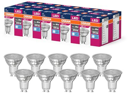 Osram Valeur d'étoile LED par16 lampe LED pour la base GU10, lampe réflecteur, GL, 575 lumens, blanc froid (4000K), remplacement des ampoules de 80 W conventionnelles, non dimmables, 10 pack