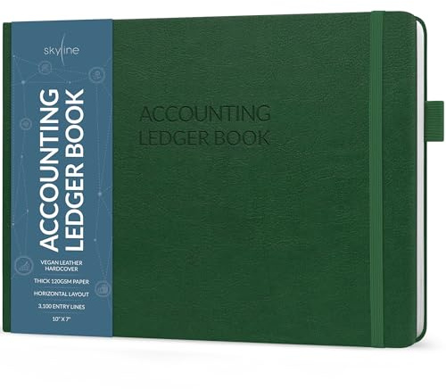 Skyline Accounting Ledger Book – Columnar Log Journal for Personal & Small Business Bookkeeping – Money Expense Log, Hardcover 10x7” (Dark Green)