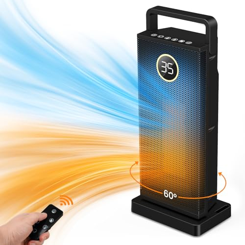 Calefactor bajo Consumo 2000 W, Calefacción Eléctrica de Cerámica, 3 Modos 60 ° Oscilante, Calentador Silencioso con Protección Contra Sobrecalentamiento y Volcado para la Oficina, Sala, Dormitorio