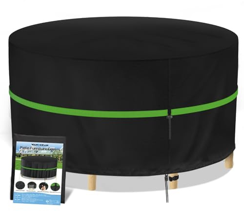 Funda Muebles Jardin Impermeable Redonda 190x80 cm, 420D Oxford Funda Para Muebles de JardíN, Funda Mueble Exterior, a Prueba de Viento, Anti-UV, Funda Mesa Jardin con Salida de Aire, Hebillas