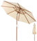 COSTWAY 2.7M/3M Wooden Patio Parasol, Outdoor Rope Pulley Operated Sun Shade Umbrella with 8 Ribs, Air Vent & Tilt Adjustment, Waterproof Market Table Parasol for Garden Beach Poolside (271 x 253 cm)