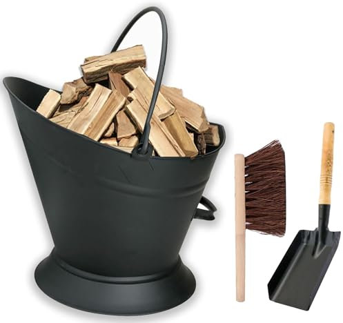 Almineez Vintage Style Large Fireside Waterloo Coal Bucket With Shovel & Brush - Scuttle Hod Coal Fire Wood Burner, Coal Bucket Wood Log Holder Coal Scuttle Kindling BBQ Barbecue Firepit