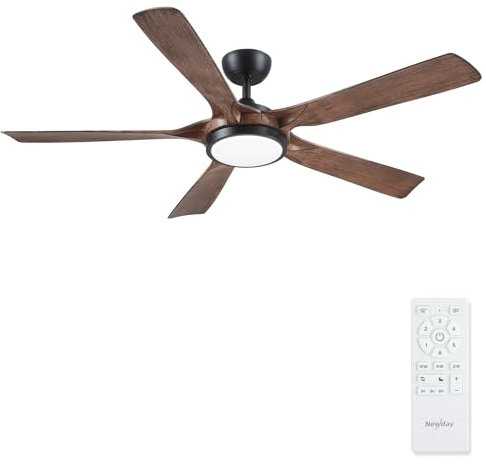 Newday 142cm Grand Ventilateur de Plafond Noir et Bois avec Télécommande Silencieux, Lumiere Dimmable,3 Minuterie, Moteur DC pour Chambre Salon