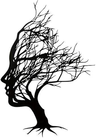 Huspox Abstract Tree Face Metal Wall Art Decor 40x28cm, Tree of Life Women Face Wall Hanging Sculpture Black