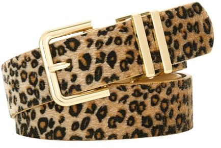 SUOSDEY Läderbälte för kvinnor för jeans klänningar mode plusstorlek dambälten glänsande guldspänne midjebälte, Leopard, Fit waist 29-32