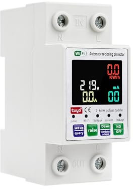 DewinLVD Compteur Électrique, WIFI Compteur d'Énergie Intelligent 2P 63AC Mesure Consommation Eectrique Rail DIN KWh Wattmètre avec Protection Contre les Fuites